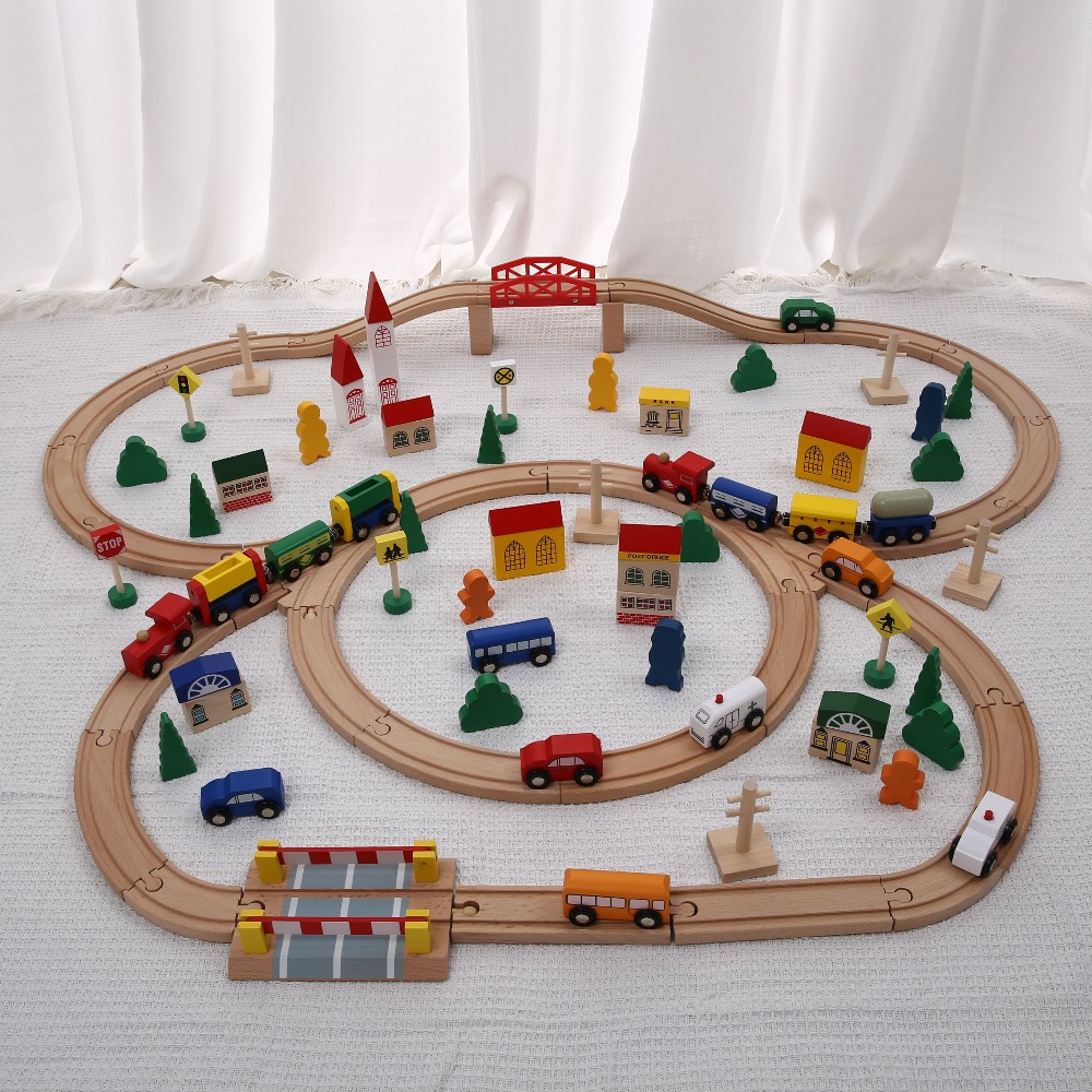 Wooden train set with track sl - đánh giá và giá Toy Train Track Set