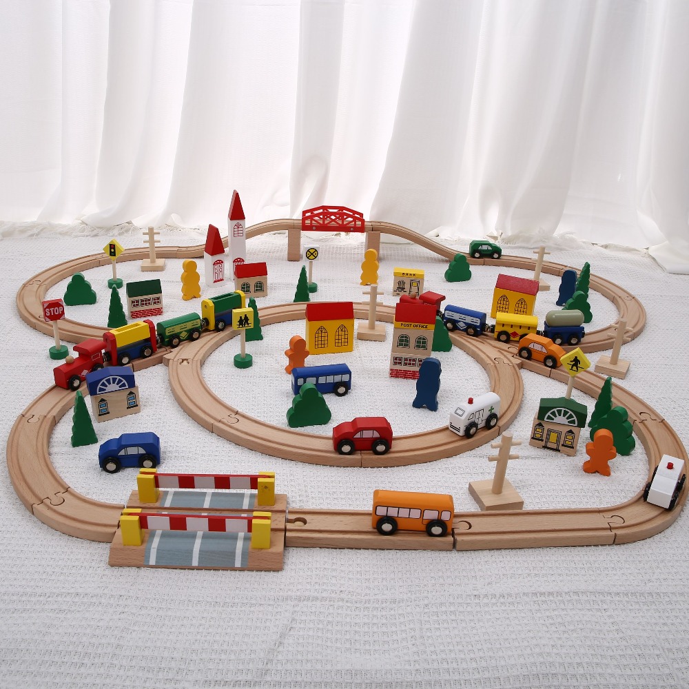 Wooden train set with track sl - đánh giá và giá Toy Train Track Set