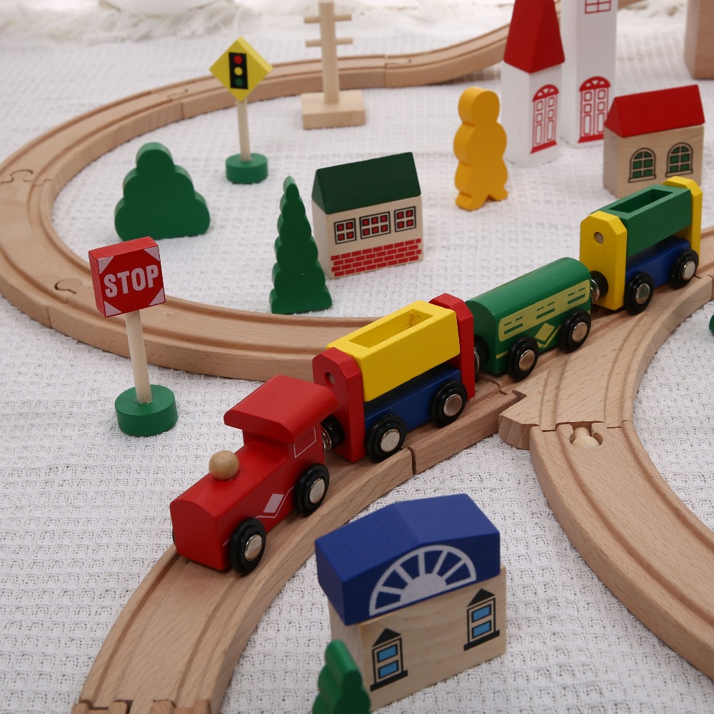 Wooden train set with track sl - đánh giá và giá Toy Train Track Set