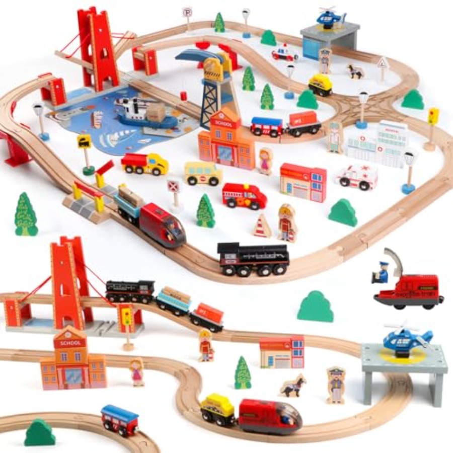 Busy Port City Wooden Train Se - đánh giá và giá Toy Train Track Set