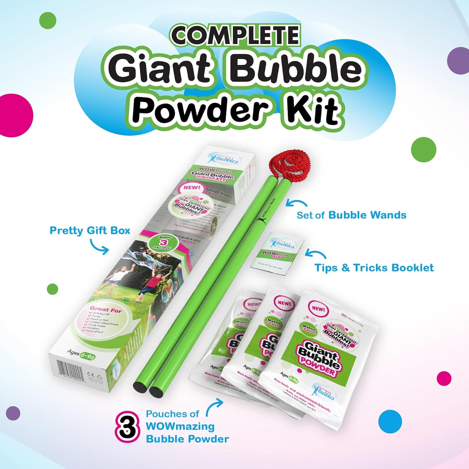 Giant Bubble Wand Kit: 3 Gallo - đánh giá và giá Kids Toys Made In Usa