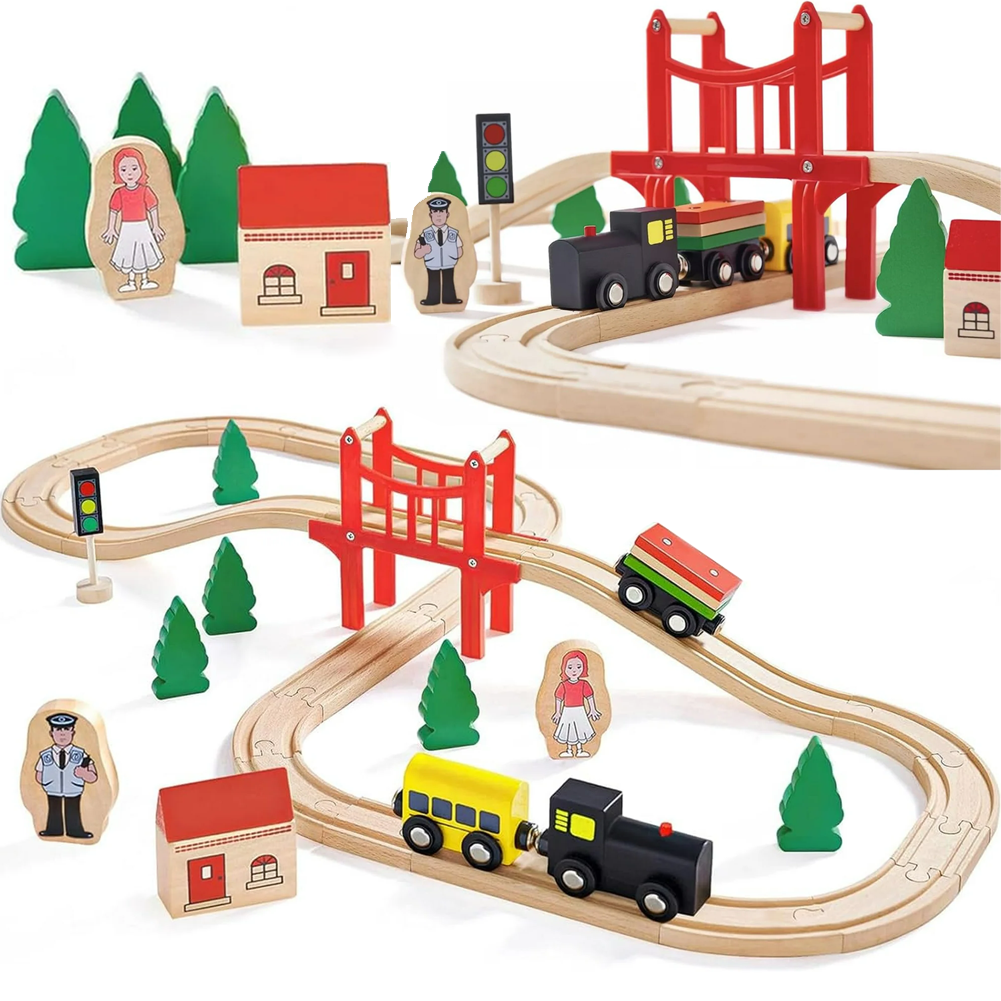 Wooden Train Set - 39 Pieces W - đánh giá và giá Toy Train Track Set